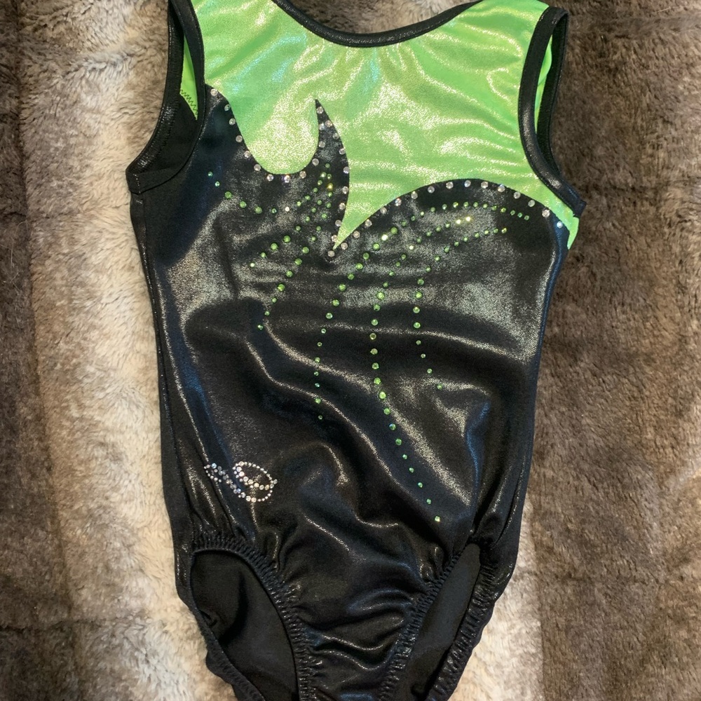 Dreamlight Shimmery Black and Lime Rhinestone Leotard CM